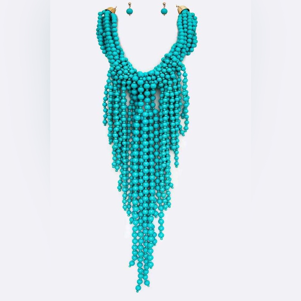 Long Pearl Fringe Statement Necklace